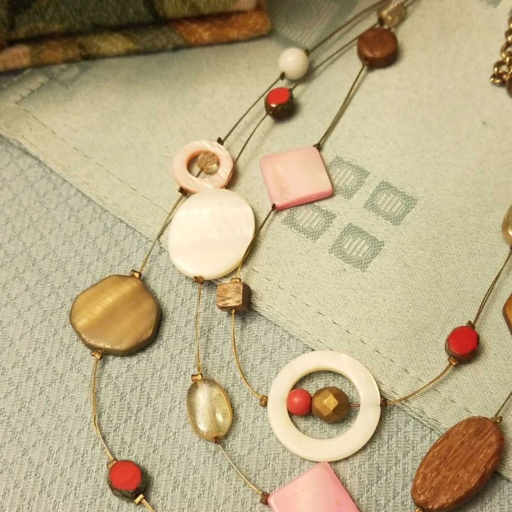 Chico's Pink & Wood Beaded Necklace